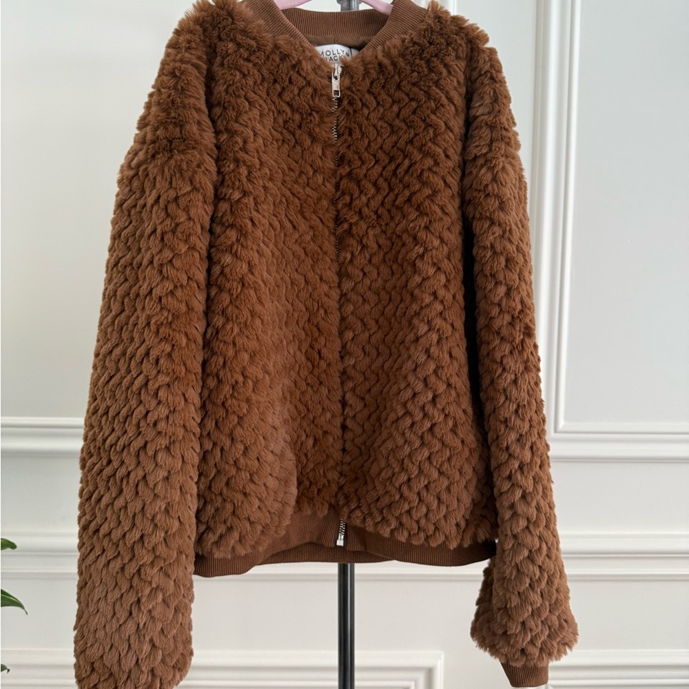 MOLLY BRACKEN- Brown Faux Fur Jacket